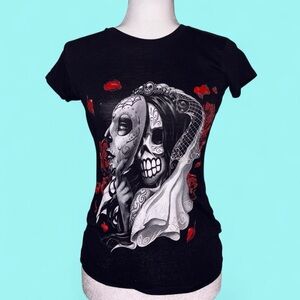 Day of the Dead Emo Graphic T-Shirt with Skull Design